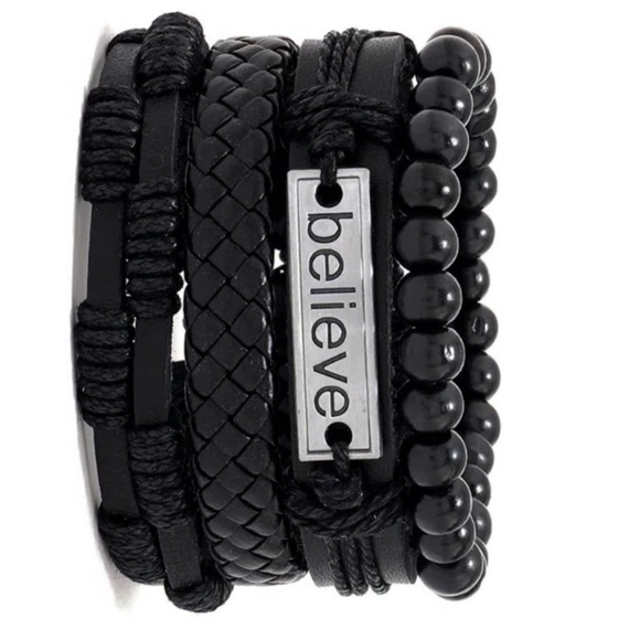 New PU Leather 1-4PC MENS BELIEVE Handwoven Vintage PU Leather 4pc Bracelet set - Picture 5 of 6